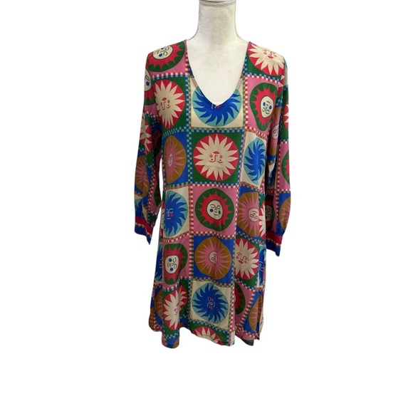 Johnny Was Lionora V-Neck Silk Swing Slip Dress Long Sleeve Sun Print NWT $378 - Picture 4 of 16